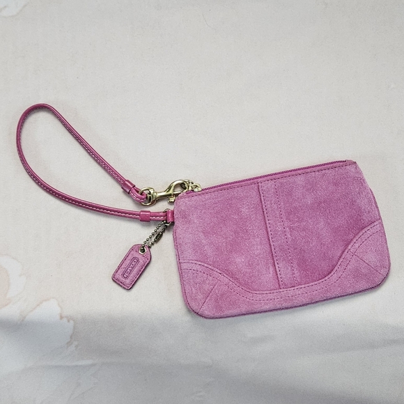 Coach Small Pink Suede Wristlet - Picture 3 of 6